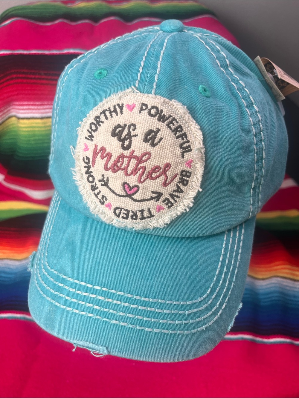 Teal 'As a Mother' Embroidered Patch Baseball Cap